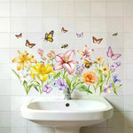 stickers muraux fleurs papillons multicolores salle bain cuisine décoration carreaux adhésifs amovibles artistiques