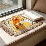 tapis table textile motif tigre étoiles jaune noir bleu clair décoration table manger résistant
