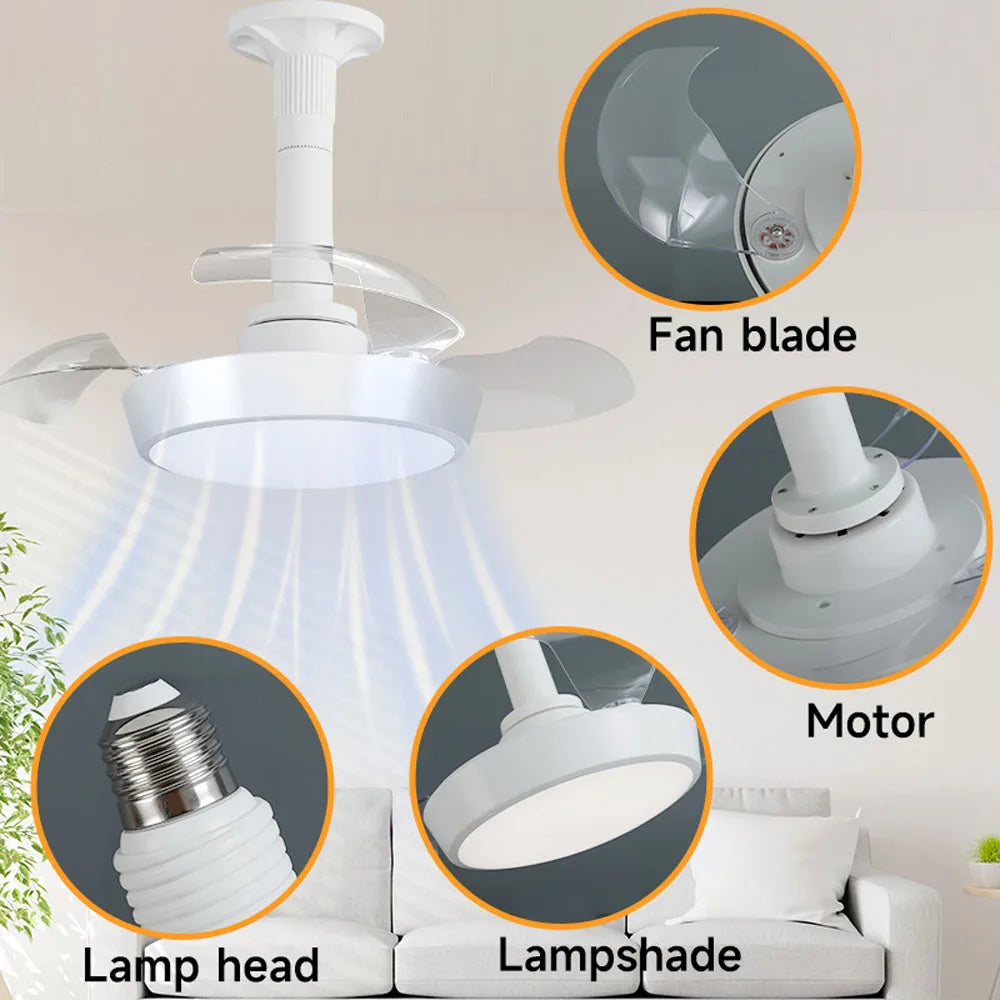 ventilateur lampe led moderne blanc télécommande vitesses flux lumineux certification ul rohs fcc