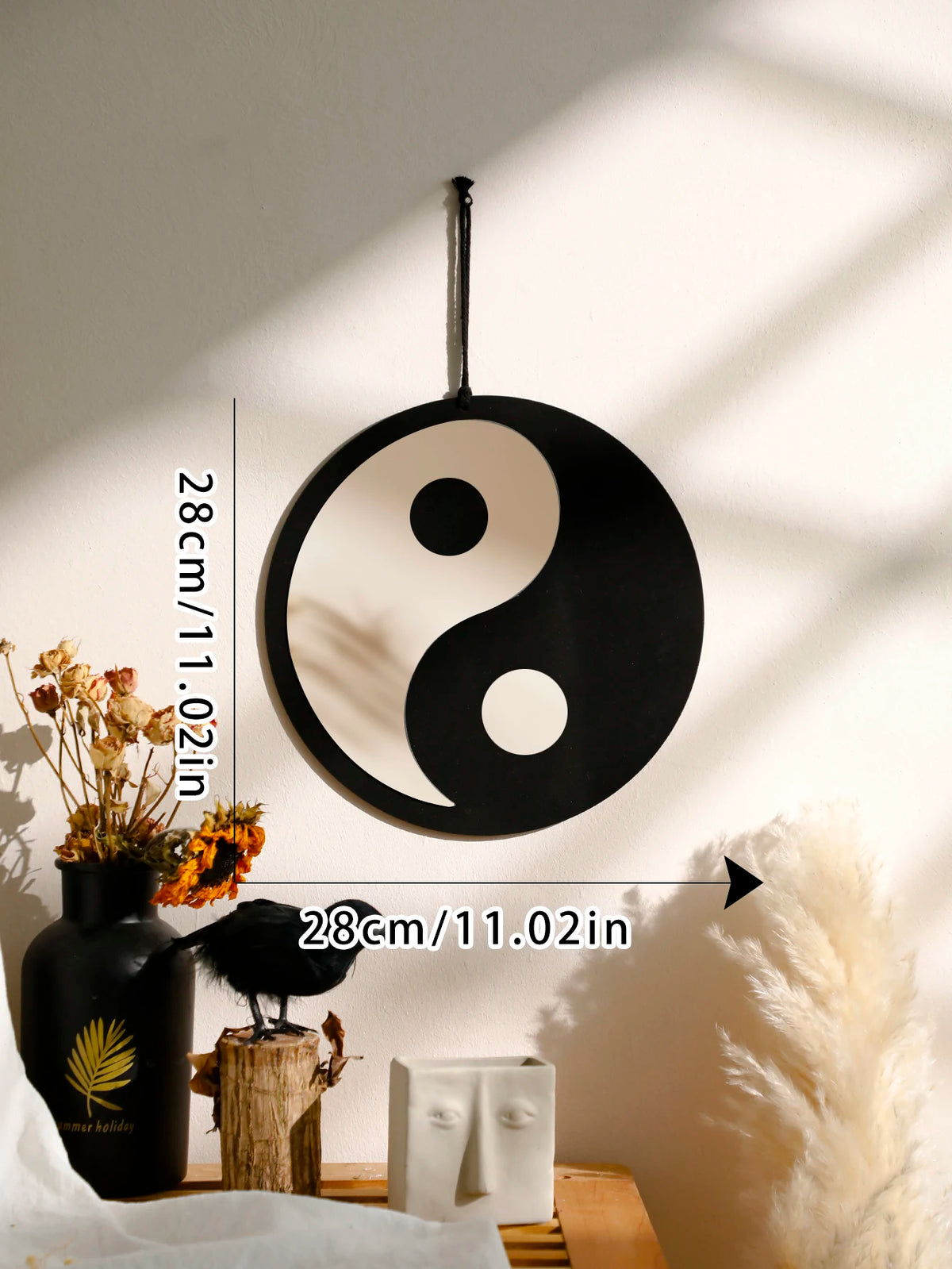 décoration murale yin yang bois miroir bohème zen minimaliste suspension