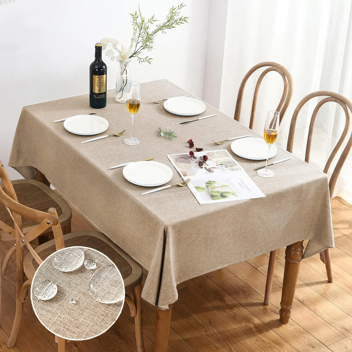 nappe table imperméable beige texture lin classique réutilisable extérieur mariage festive
