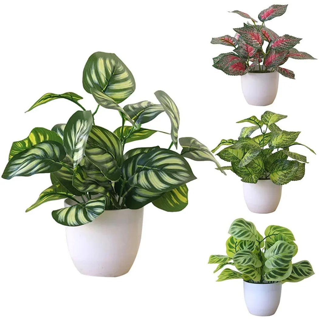 plantes artificielles vertes pots blancs modernes décoration intérieure extérieure anniversaire festive rayures taches