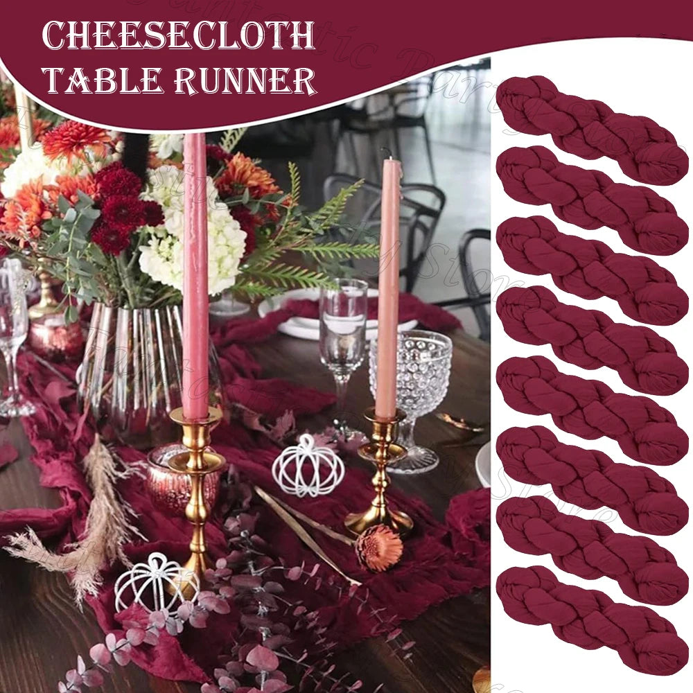 table chemin rouge bordeaux boho rustique semi transparente maison décor festive anniversaire mariage