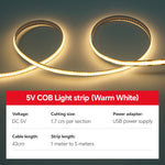 ruban led cob blanc chaud adhésif interrupteur tactile 3000k 5v usb moderne éclairage chambre