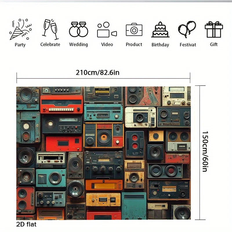 tapis mural vintage radios multicolore collage audio décor moderne chambre salon