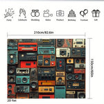 tapis mural vintage radios multicolore collage audio décor moderne chambre salon
