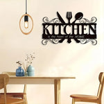 plaque murale décorative moderne artisanale lettres kitchen cœur maison motifs floraux fourchette adhésive noire