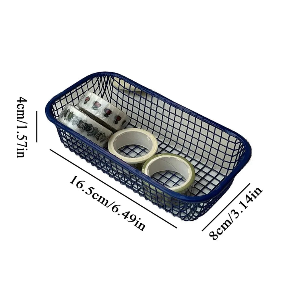paniers métalliques maille moderne bleu rose jaune blanc organisateurs empilables multifonctionnels