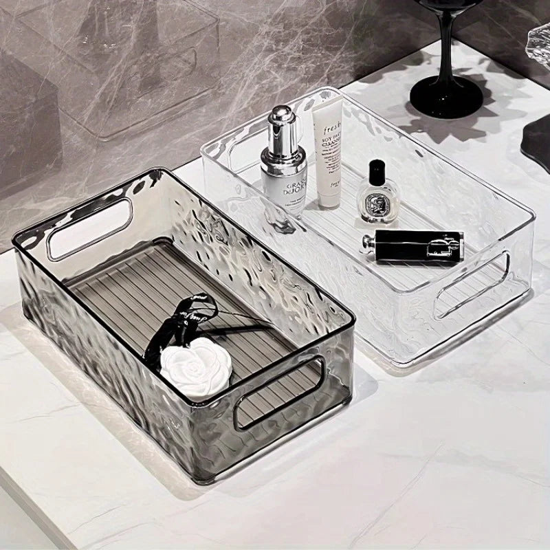 boîte rangement transparente texture ondulée poignées moderne cosmétiques salle bain rechargeable plastique