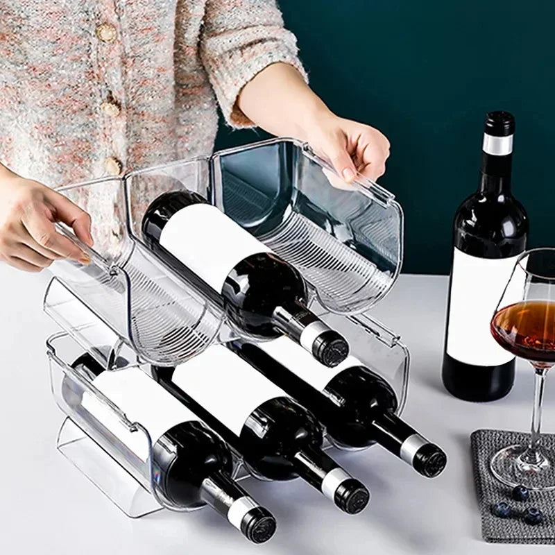 présentoir bouteilles vin transparent moderne rangement réfrigérateur économie espace trois compartiments almacenamiento bouteilles minimaliste
