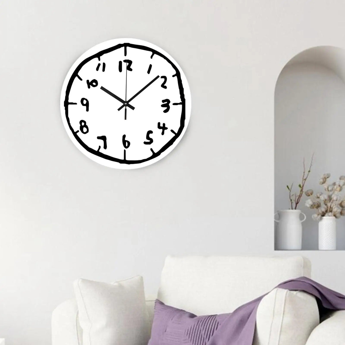horloge murale moderne noire blanche dessin trait minimaliste chambre salon decoration art muet