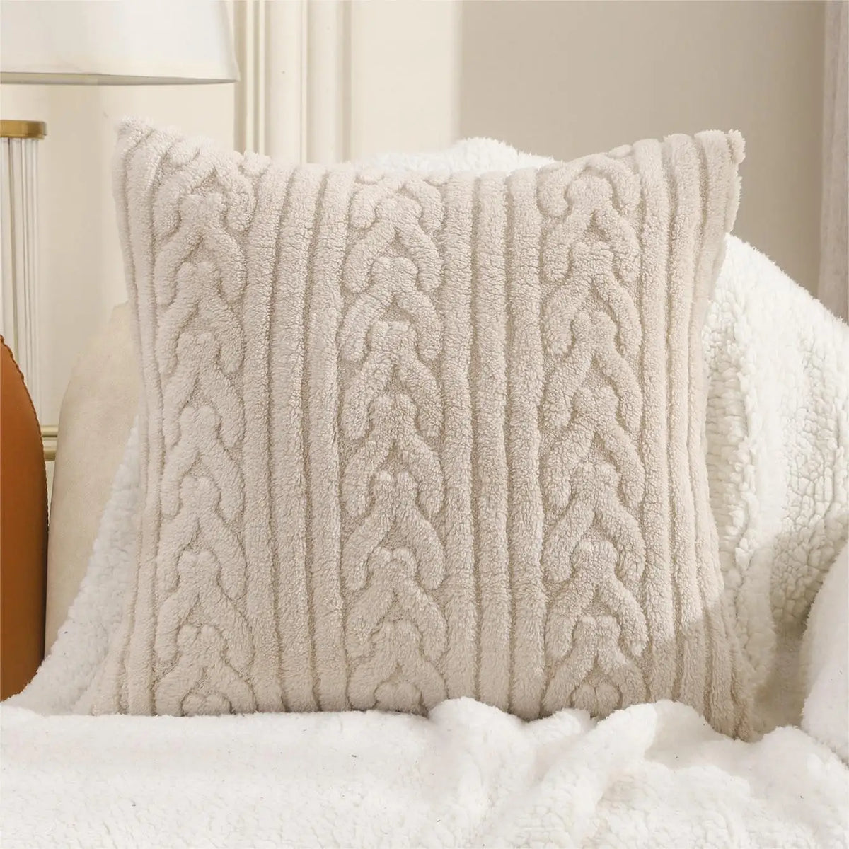 housse coussin peluche super douce motif tressé vintage opacité beige adhésif canapé chaise voiture