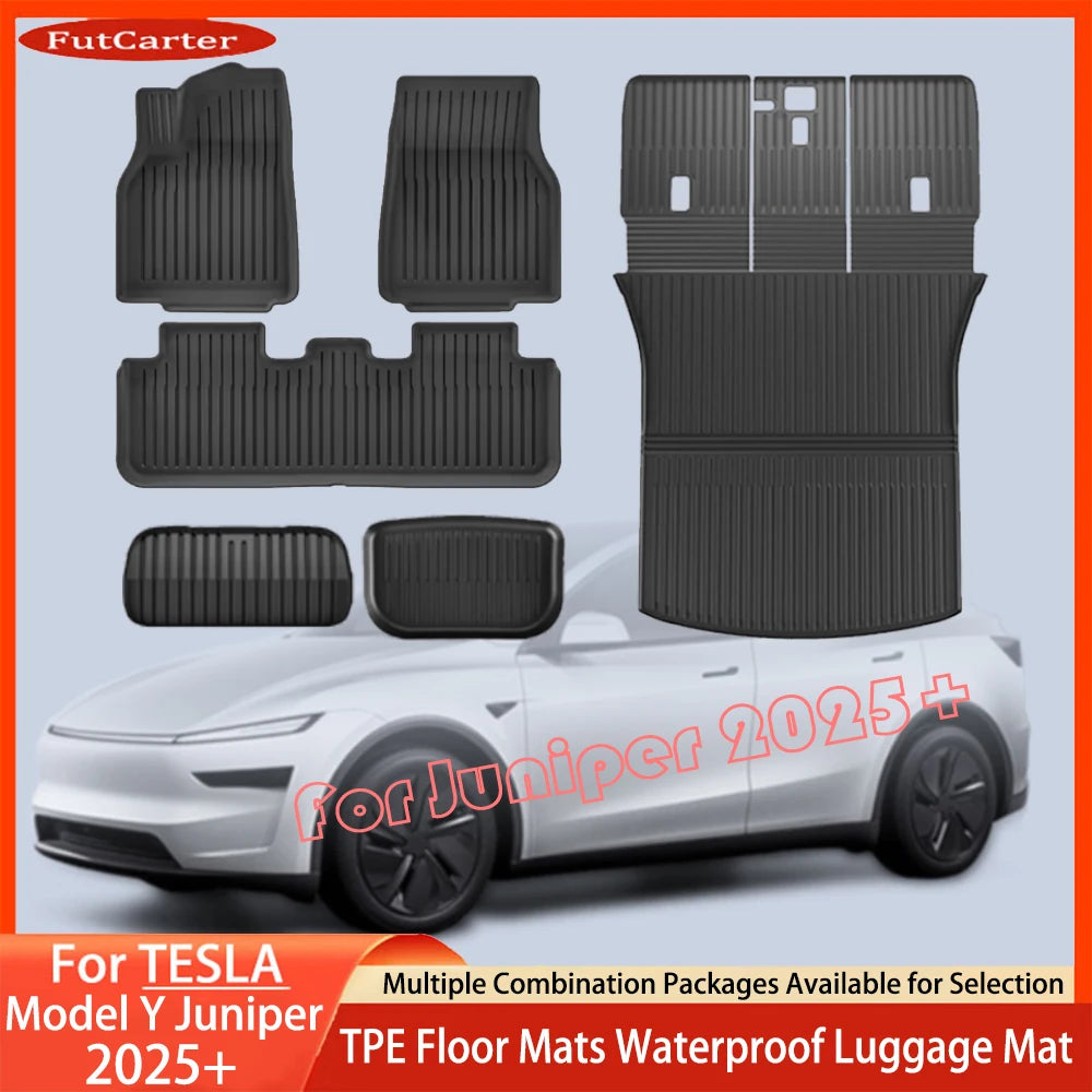 tapis sol voiture tesla model 2025 noir rayures horizontales imperméable anti poussière boucles minimaliste