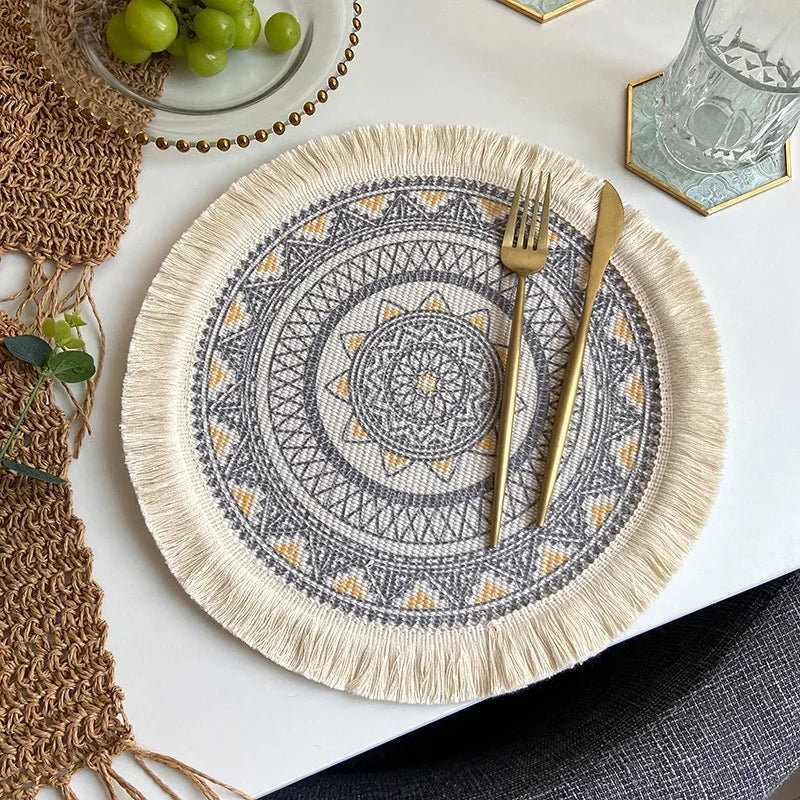 assiettes boho chic mandala feuilles points franges reutilisables antiderapantes isolation thermique respectueux environnement