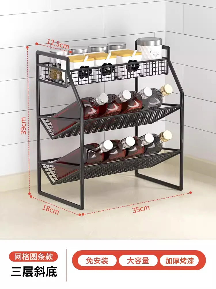 étagère métal noire moderne grille épices bouteilles flacons pots couteaux cuisine multifonctionnelle