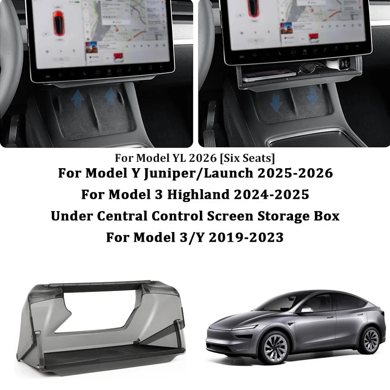 boîte rangement sous écran console central tesla gris translucide matériau abs pliable lumière adhésif