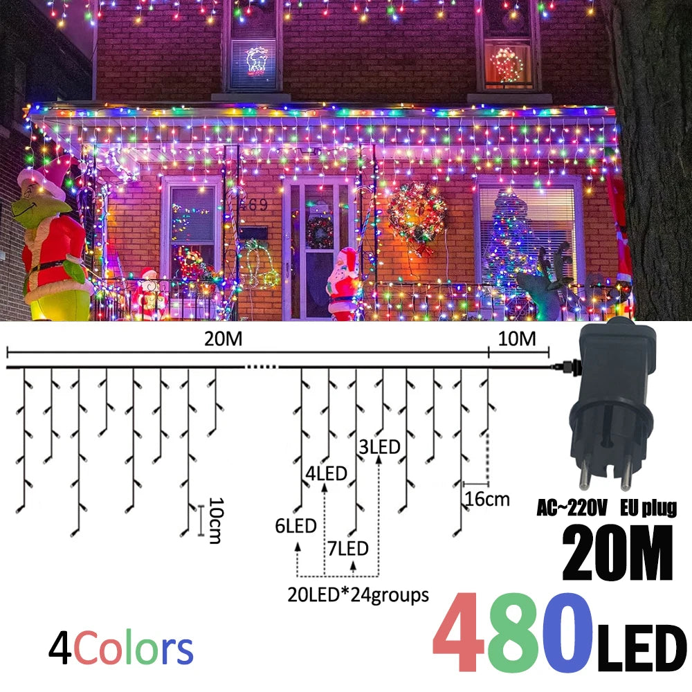 guirlande lumineuse led 20m 480 diodes blanc chaud bleu moderne modes festive decoration extérieure
