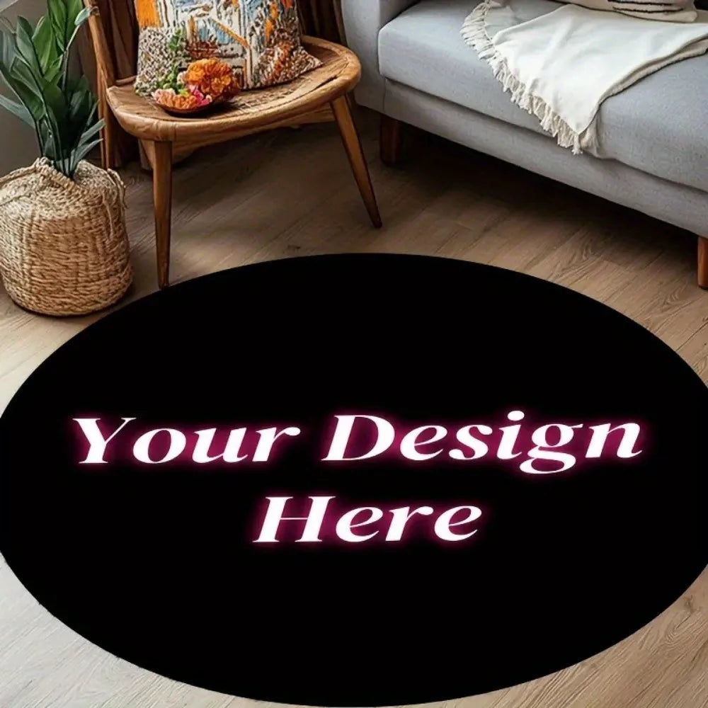 tapis rond noir moderne antidérapant imperméable your here photo logo entrée maison chambre prière