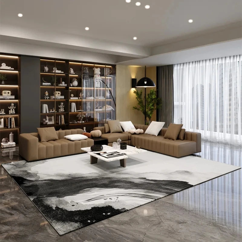 tapis moderne géométrique noir blanc gris love is love adhésif salon chambre polypropylène polyester