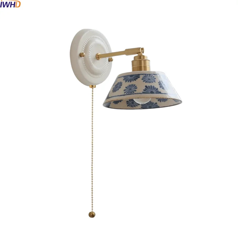 lampe murale fleurs bleues blanc doré LED classique vis fixation 4W max 60W