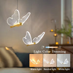 Suspension lumineuse papillon moderne acrylique transparente LED blanc doré chambre salon