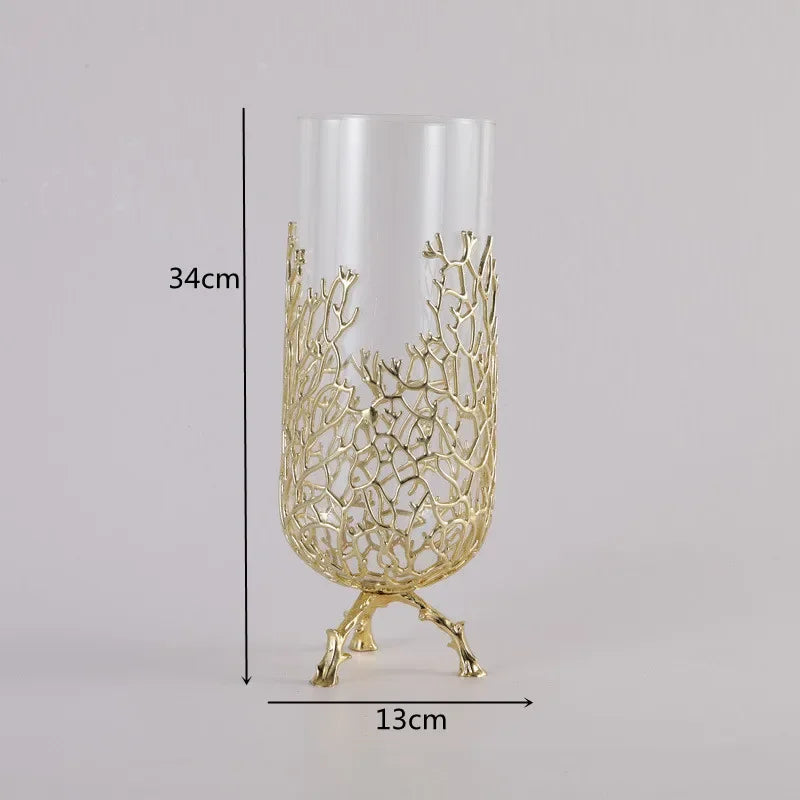 vase moderne élégant doré branches stylisées transparent pieds sculptés decoration maison table