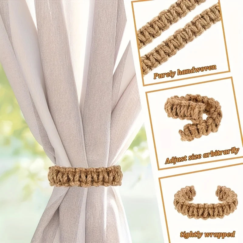 anneaux rideau tissés main texture tordue artisanal beigeclair decoration intérieure bohème rustique fixations rideau
