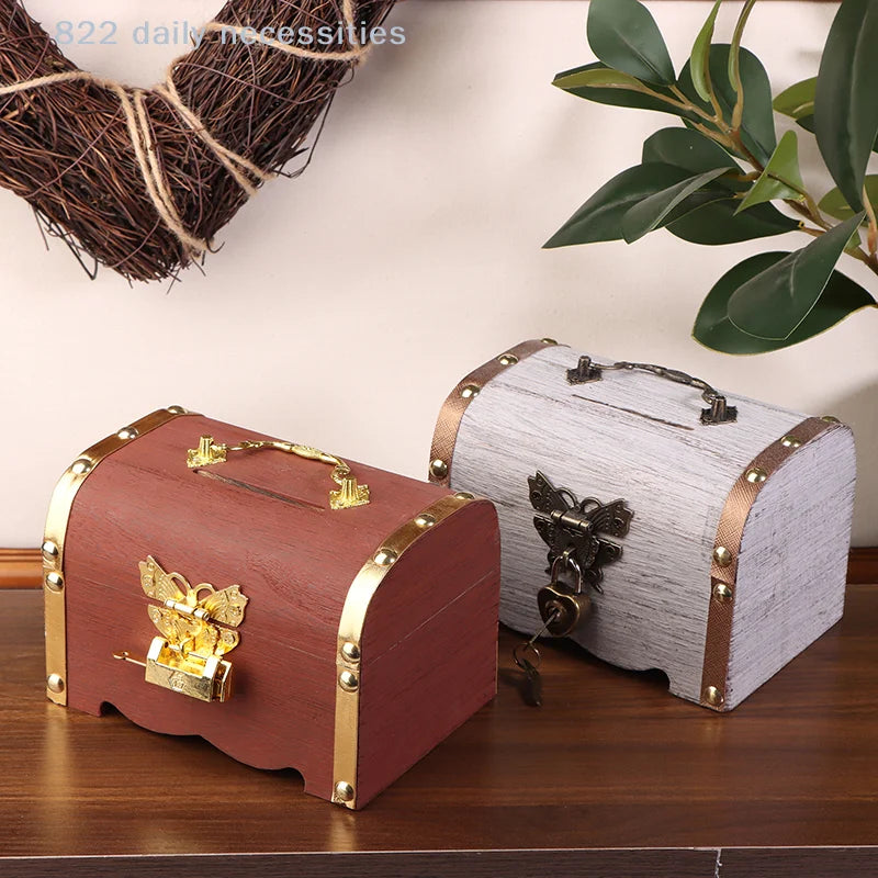 coffre bijoux vintage bois naturel cuir noir poignée métallique cadenas marron gris decoration intérieure