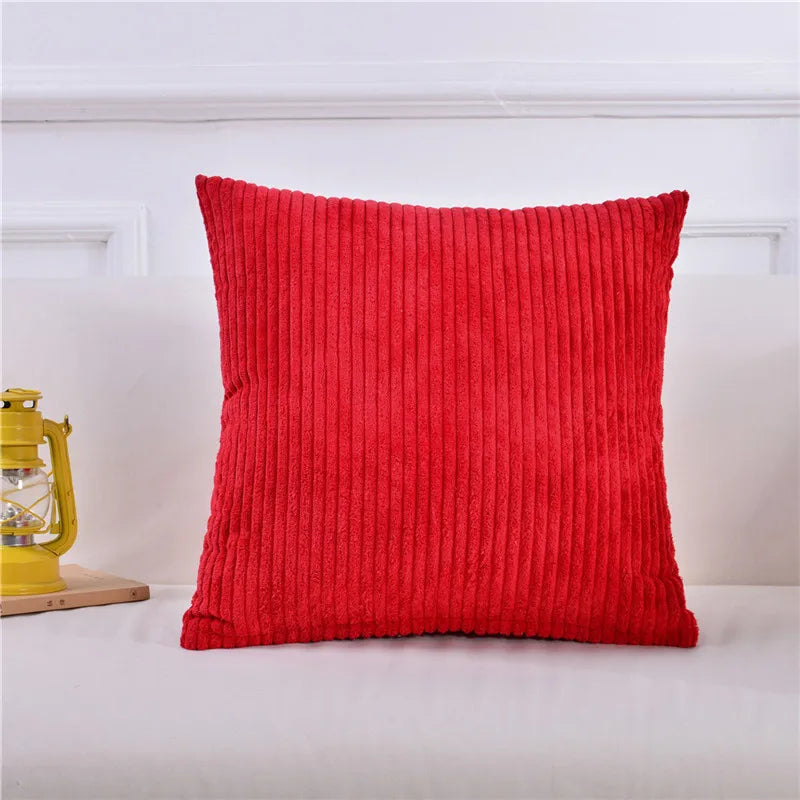 housse coussin carré peluche rayées moderne blanc bleu rouge vert gris rose