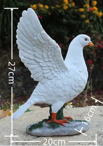 statues pigeons blancs relief plumes mousse artificielle base rocher extérieur intérieur ornement animal decoration