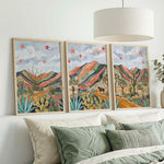 tableaux muraux modernes toile imprimée cactus paysage désertique multicolore cadre bois chambre salon decoration