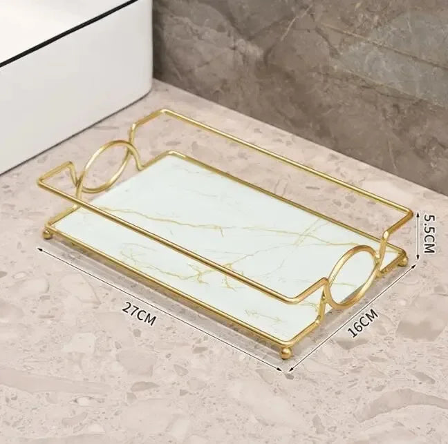 étagère murale adhésive or marbre moderne panneau verre métal cosmétique minimaliste