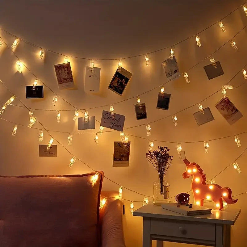 guirlande lumineuse pinces photo blanc chaud 10 20 30 40 led decoration intérieure moderne