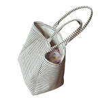 sac main blanc noir rayures horizontales poignées détachables intérieur beige casual