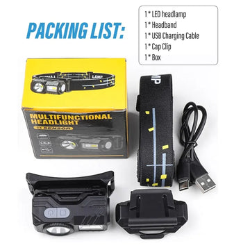 lampe frontale led rechargeable clip aimant bandes elastics couleurs multiples utilitaire camping fishing