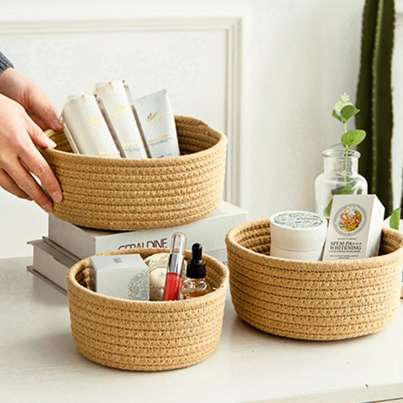 paniers rangement tissés main gris rose beige zigzag multiple opacité minimaliste réutilisable respectueux environnement