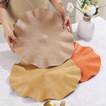tapis table moderne marron clair bleu marine beige orange vert olive texture tissée résistant