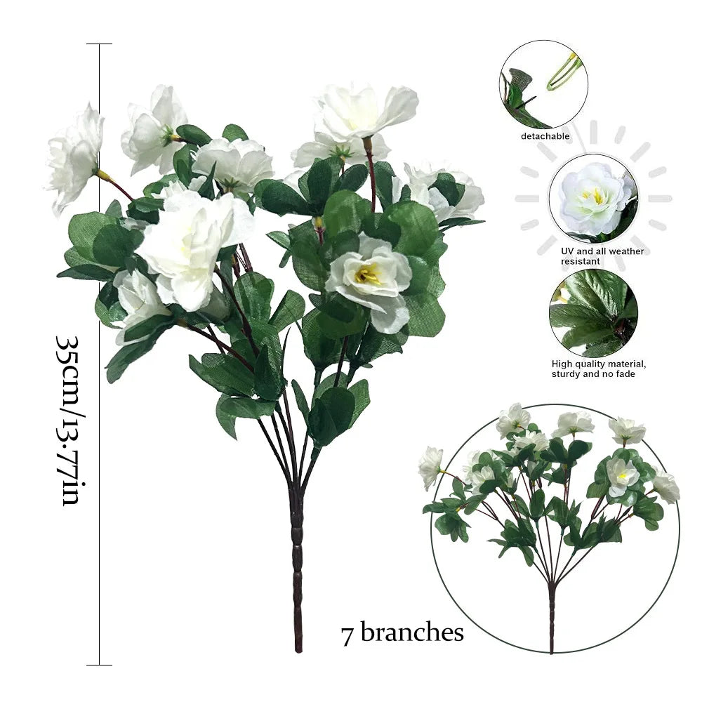 décoration extérieure maison bouquet artificiel fleurs rouges violettes blanches feuilles vertes moderne minimaliste