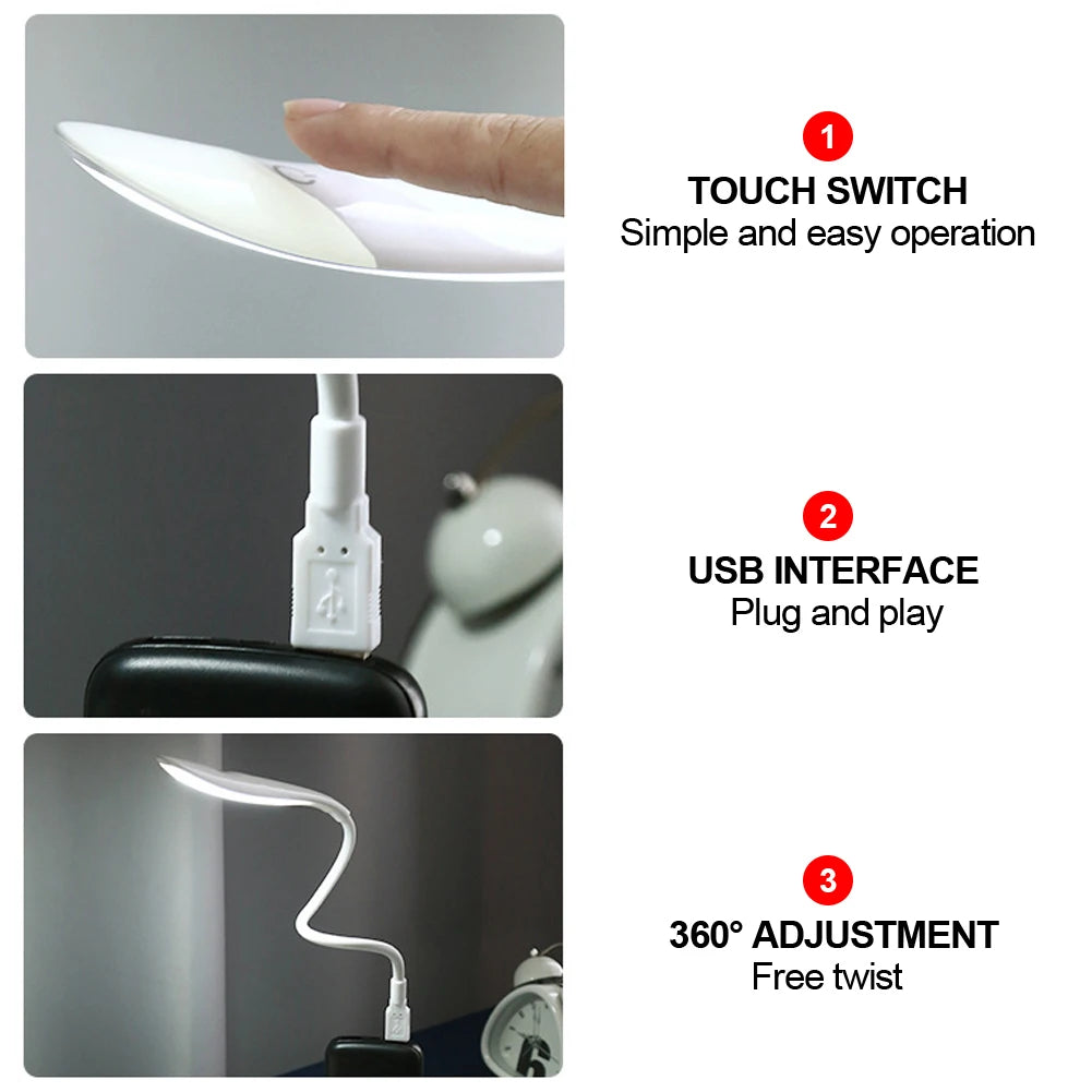 lampe led portable flexible blanc moderne interrupteur tactile usb charge veilleuse lecture