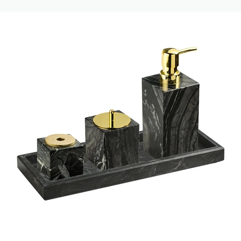 distributeur savon liquide marbre moderne noir blanc gris élégant salle bain