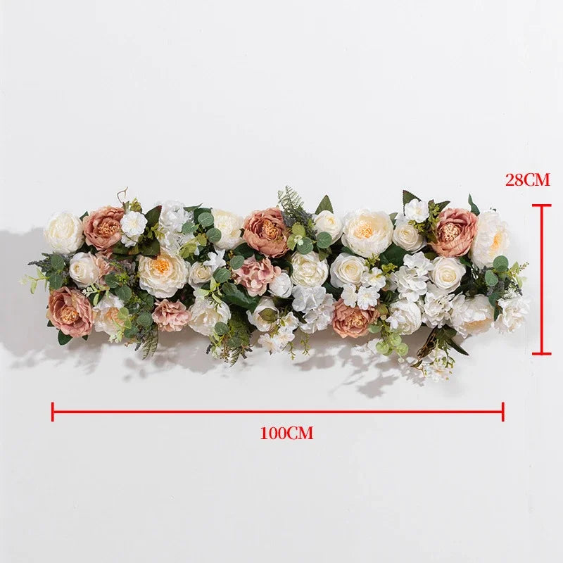guirlande florale artificielle fleurs roses feuilles vertes décoration intérieure classique 100x28cm anniversaire mariage