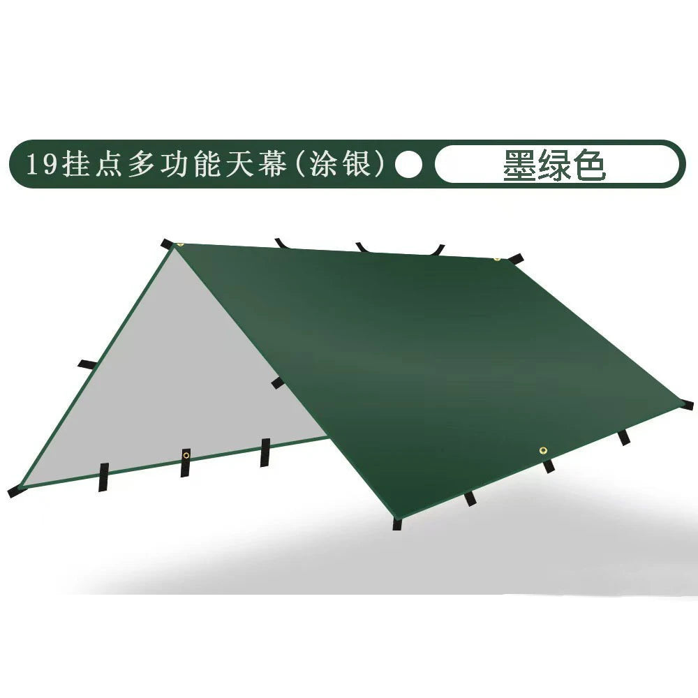 tarp polyvalent camping abri toile épaisse occlusion variable configurations multiples adaptateur