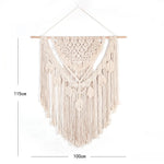 tapisserie macramé géométrique franges bohème décoration murale øllets beige clair