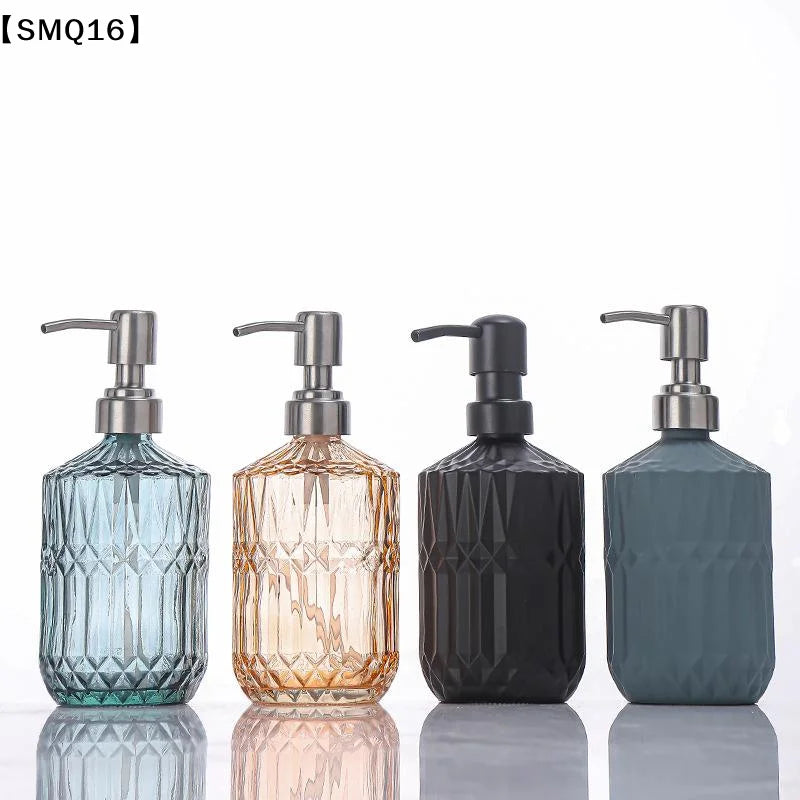distributeur savon liquide bleu clair moderne texture géométrique noir gris