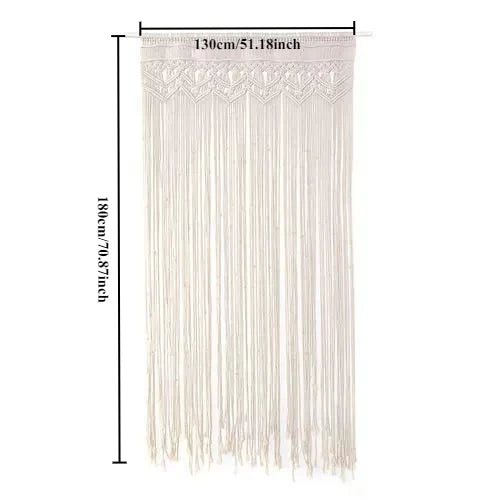 rideau macramé boho chic beige clair franges décoration murale chambre salon