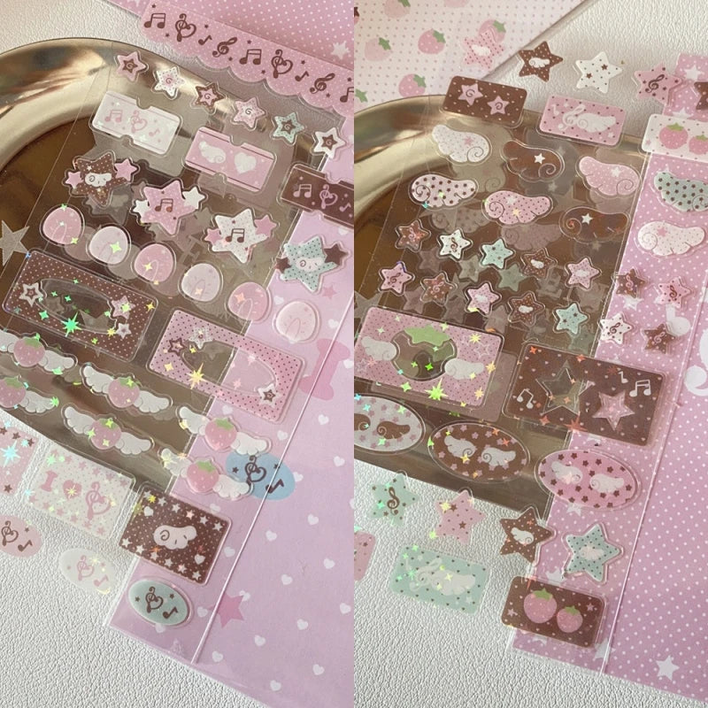 autocollants kawaii adhésifs notes musicales coeurs étoiles fruits géométriques rose blanc marron vert bleu