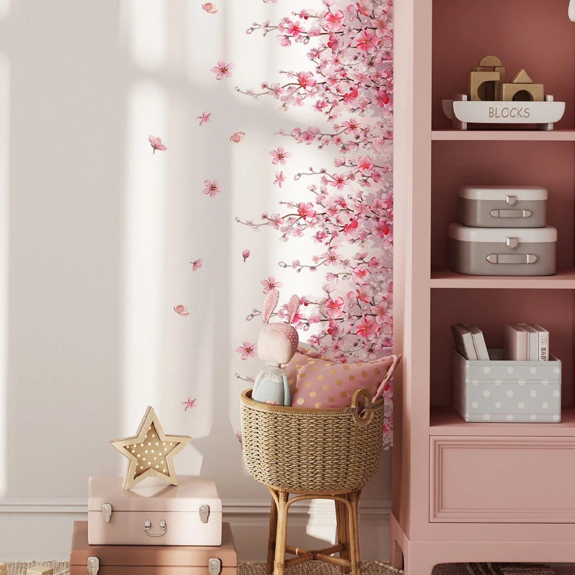 sticker mural floral moderne fleurs cerisier rose blanc facile installer chambre cuisine