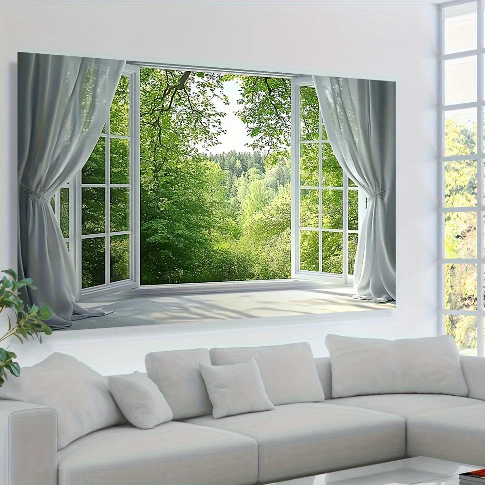 panneau mural décoratif paysage naturel fleurs arbres herbe blanc gris vert classique