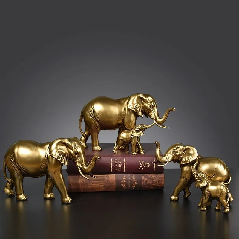 statues éléphants résine blanc noir or détails dorés classique élégant animal compagnie feng shui