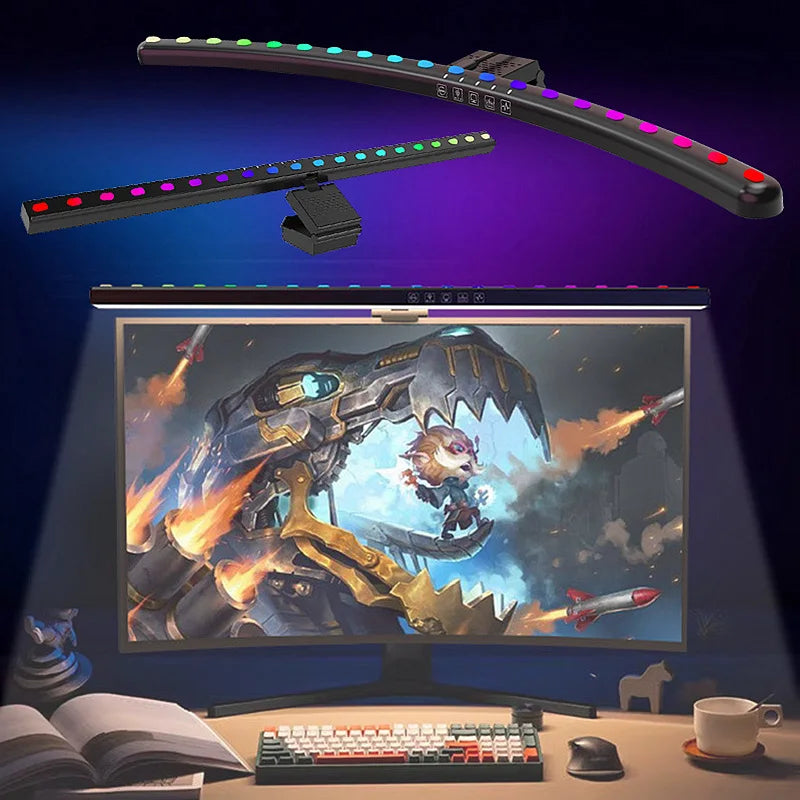lampe barre lumière moniteur 60cm led rgb noir moderne clips contrôle USB